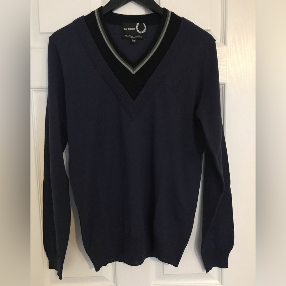 Fred Perry x RAF SIMONS  - sz 38 (m) - blue, black - V neck sweater